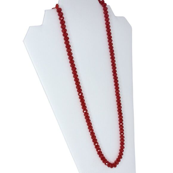 VTG Bold Icy Red Beaded Long Necklace 24-30” Adjustable Formal Lovecore Trendy - Picture 3 of 11